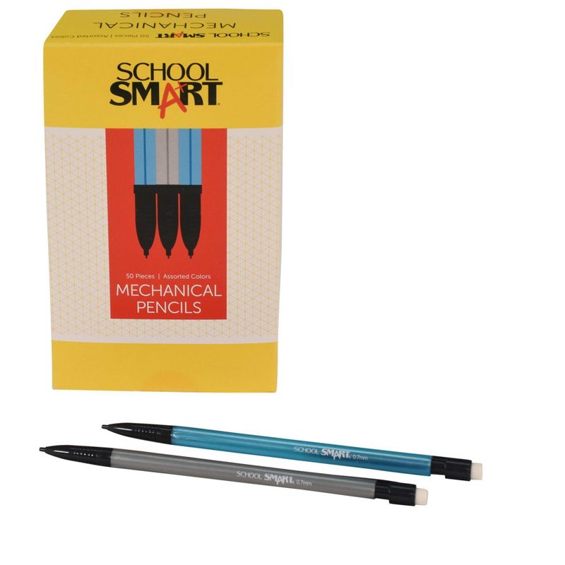 School Smart Mechanical Pencils with Eraser, 0.7 mm Tip, No 2 Lead, Assorted Colors, Pack of 50, 4 of 5