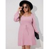 Coolmee Womens Plus Size Midi Dress Casual Square Neck Long Sleeve Drawstring Waist Casual Babydoll Sweater Dress - 3 of 4