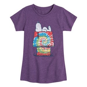 Girls' - Peanuts - Snoopy Tie Dye House Fitted Short Sleeve Graphic T-Shirt - 1 of 4