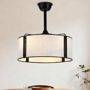 Bella Depot 19" Black Modern Drum Ceiling Fan with Light and Remote 6-speed Reversible DC Motor - 1 of 4