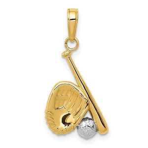 Black Bow Jewelry 14k Yellow Gold and White Rhodium Two Tone Baseball Pendant - 1 of 4