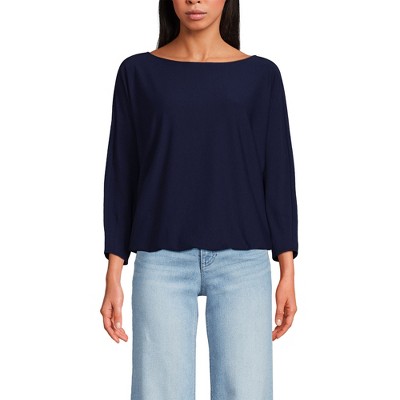 Lands' End Women's Lightweight Jersey 3/4 Sleeve Dolman Blouson Top
