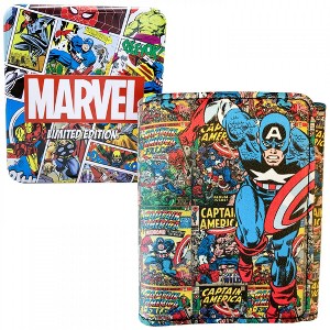 Adult Captain America Cover Collage Trifold Wallet in Collectors Tin - 1 of 4