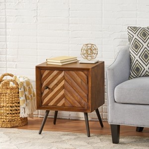 CAVINAS 15"Modern Nightstand with Wood Grain Design,Mid-century Bedside Table with 4 Iron Legs,Vintage Nightstand for Bedroom - 1 of 4