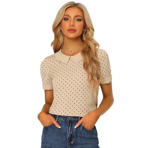 INSPIRE CHIC Women's Peter Pan Collar Keyhole Back Vintage Polka Dots Blouses - 1 of 4