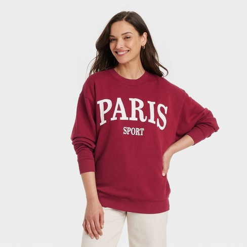 Women s Leisure Studio Oversized Graphic Pullover Sweatshirt Universal Thread Maroon Target