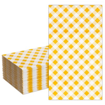 DYLIVeS Yellow Gingham Napkins, Yellow and White Checkered Guest Towel Plaid Party Napkins Disposable Paper Hand Towels for Luncheon,Birthday, Easter