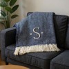HomeRoots 55" X 70" Navy Blue And White Herringbone Cotton Blend S Initial Throw Blanket with Tassels And Embroidery - 2 of 4