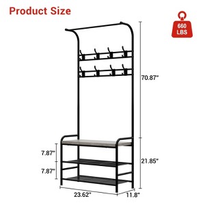 Entryway Hall Tree, Coat Rack Shoe Storage Bench with 3-Tier Storage Shelf, 8 Removable Hooks, a Hanging Rod - 1 of 4