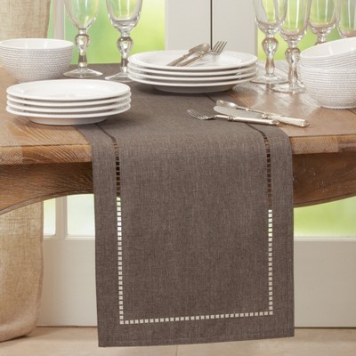 Charcoal Polyester Laser-Cut Hemstitch Table Runner