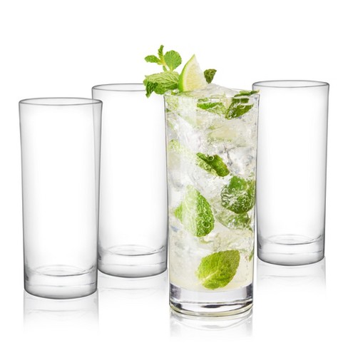 Highball Glasses, Combler 12-Ounce Clear Tall Drinking Glasses for Cocktail, Juice, Ribbed Glassware, Water Glass Cups with Heavy Base, 4 Pack, Size