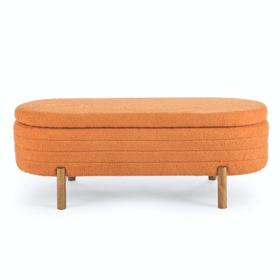 Dexmalle Teddy Fleece Storage Bench  with Rubber Wood Legs