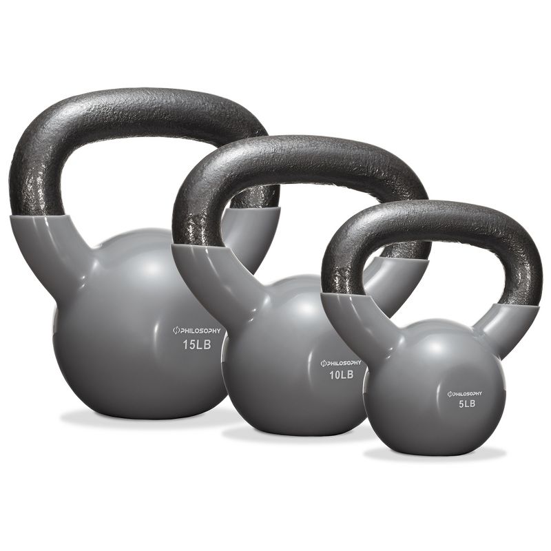 Philosophy Gym (Set of 3) Vinyl Coated Cast Iron Kettlebell Weights - 5lb, 10lb, 15lb, 2 of 7