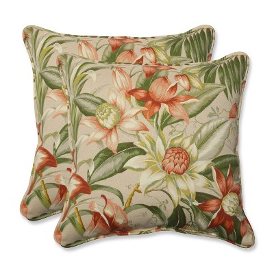 Pillow Perfect Botanical Glow Outdoor 2-Piece Square Throw Pillow Set - Tan