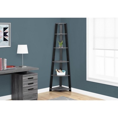 Black and Gray 71" Wood Corner Etagere with 5 Shelves