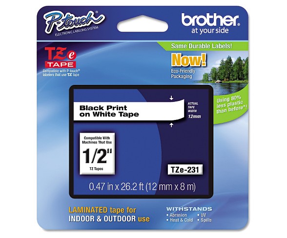 Brother P-Touch TZe Standard Adhesive Laminated Labeling Tape - Black/White