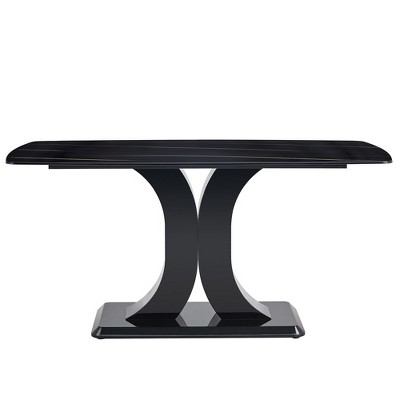 Modern Kitchen Dining Table Rectangular Dining Table, Luxurious Dining Room Table With Faux Marble Top And X-Shape MDF Base, For Kitchen Dining Room