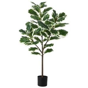 Artificial Fiddle Leaf Fig Tree, Faux Ficus Lyrata Plant with Leaves for Indoor Outdoor Home Office Decor, Green - 1 of 4