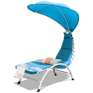 Costway Chaise Lounge Chair with Canopy Hammock Chair with Canopy Orange\Beige\Turquoise - 1 of 4