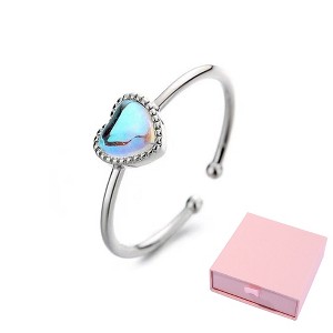 Dazzling Colorful Gemstones - Sterling Silver Ring with Moonstone Heart Women's Ring in 925 Silver Material， Adjustable Size - 1 of 4