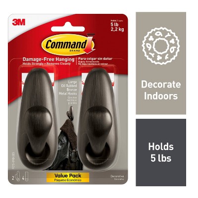 Large Oil Rubbed Bronze Metal Hooks with Adhesive Strips