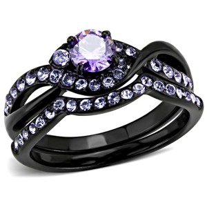 Slickblue Women's Amethyst CZ Ring, Ion Plated Stainless Steel, Modern Wedding Band, Black, Size 5-10 - 1 of 4