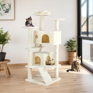 FURNIinspire Pet Tower Multi-Functional Cat Tree House Detachable Cat Climbing Frame, Pet Furniture Cat Accessories, Beige, 19.7"*19.7"*46" - 1 of 4
