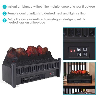 23'' Black Electric Log Fireplace Insert Heater with Remote