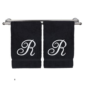 BC BARE COTTON Monogrammed Hand Towel, 100% Turkish Cotton - Set of 2 - Black - White Script - 1 of 1
