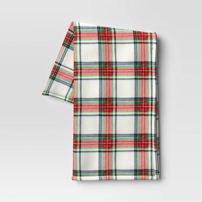 Tartan Plaid Printed Plush Throw Blanket Cream - Wondershop&#8482;