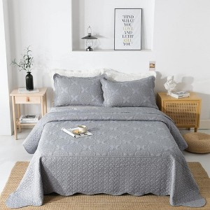 BAGOKIE Vintage Quilted Bedspread Luxury Embroidered Coverlet Set 3-Piece Grey - 1 of 4
