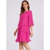 INSPIRE CHIC Women's Round Neck Semi Sheer 3/4 Bell Sleeve Asymmetrical Layered Tiered Midi Dress - 3 of 4