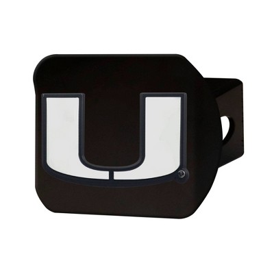 NCAA University of Miami Hurricanes Chrome Metal Hitch Cover - Black