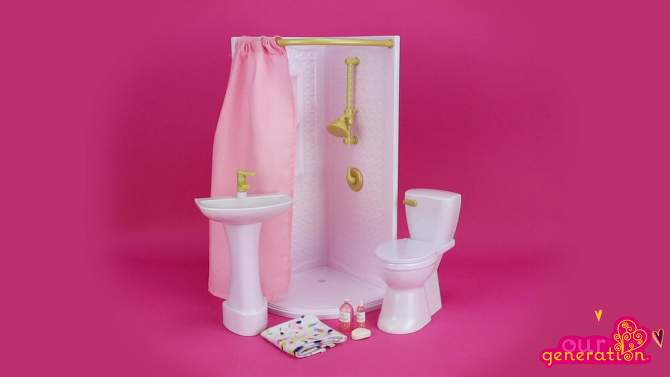 Our Generation Sweet Bathroom Accessory Set for 18&#34; Dolls, 2 of 13, play video