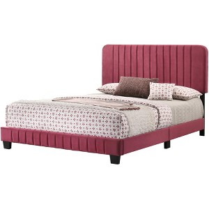 Passion Furniture Lodi Velvet UpholsteChannel Tufted Queen Panel Bed - 1 of 4