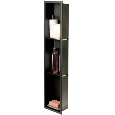 ALFI 8 x 36 Black Matte Stainless Steel Vertical Triple Shelf Bath Shower Niche