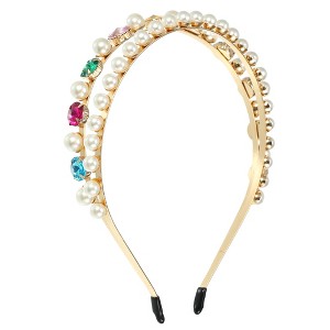Unique Bargains Women's Metal Round Colorful Faux Pearl Rhinestone headband 1 Pc - 1 of 4