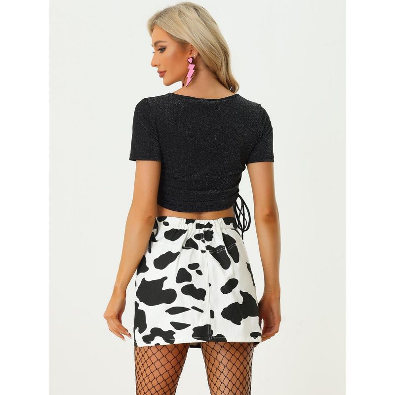 Allegra K Women's Cow Print Casual Elastic Back High Waist Mini Short Skirt, 3 of 6