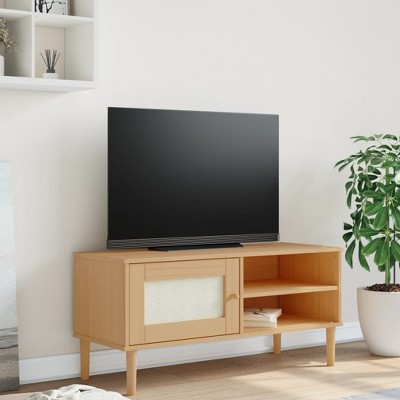 vidaXL TV Stand SENJA Rattan Look Brown 41.7 in.x15.7 in.x19.3 in. Solid Wood Pine