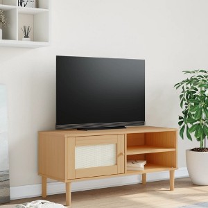 vidaXL TV Stand SENJA Rattan Look Brown 41.7 in.x15.7 in.x19.3 in. Solid Wood Pine - 1 of 4