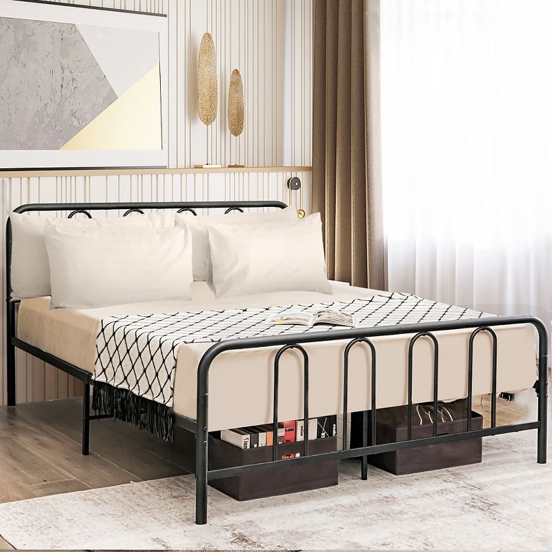 Costway Stylish Full Size Metal Bed Frame Platform Bed Base w/ Headboard & Footboard, 4 of 10