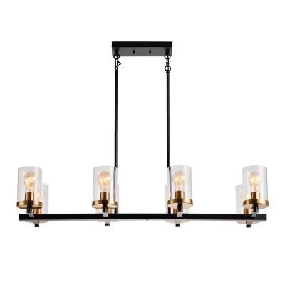 8-Light Gold and Clear Glass Pendant Light Fixture, Modern Industrial Lighting for Kitchen Island