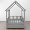 Twin Size Wooden Floor Bed with House Roof Frame and Fence Guardrails - 4 of 4