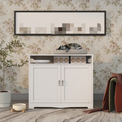 Cat litter box, enclosed cat litter box, furniture with 2 doors, indoor cat bathroom, storage table side table, cat house