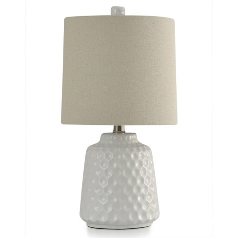 Dimpled Ceramic Body Accent Lamp White Glaze - StyleCraft: Hexagonal Pattern, Beige Linen Shade - image 1 of 4