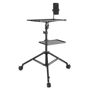 VEVOR Projector Stand with Wheels, Laptop Stand Tripod Adjustable Height from 31.3 to 67.3", with 2 Trays & Gooseneck Phone Holder, Black - 1 of 4