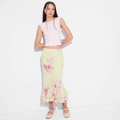 Women's Ruffle Midi A-Line Skirt - Wild Fable™ Light Yellow Floral XXS