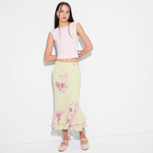 Women's Ruffle Midi A-Line Skirt - Wild Fable™ Light Yellow Floral - 1 of 3