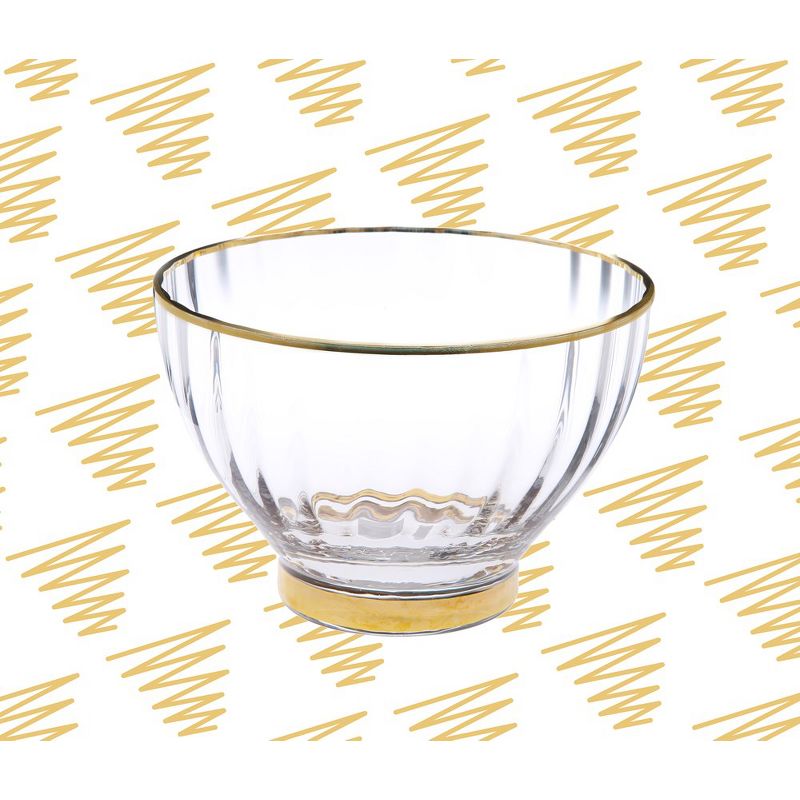 Classic Touch Textured Salad Bowl with Gold Rim and Base, 3 of 4