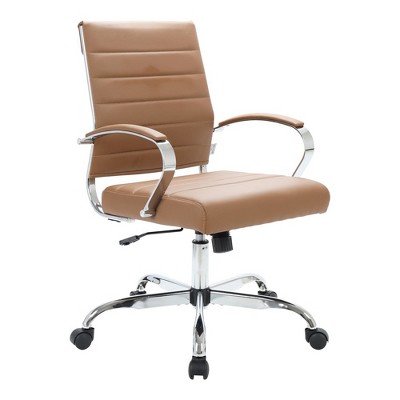 LeisureMod Benmar Mid-Back Office Conference Chair Upholstered in Leather with Swivel and Tilt